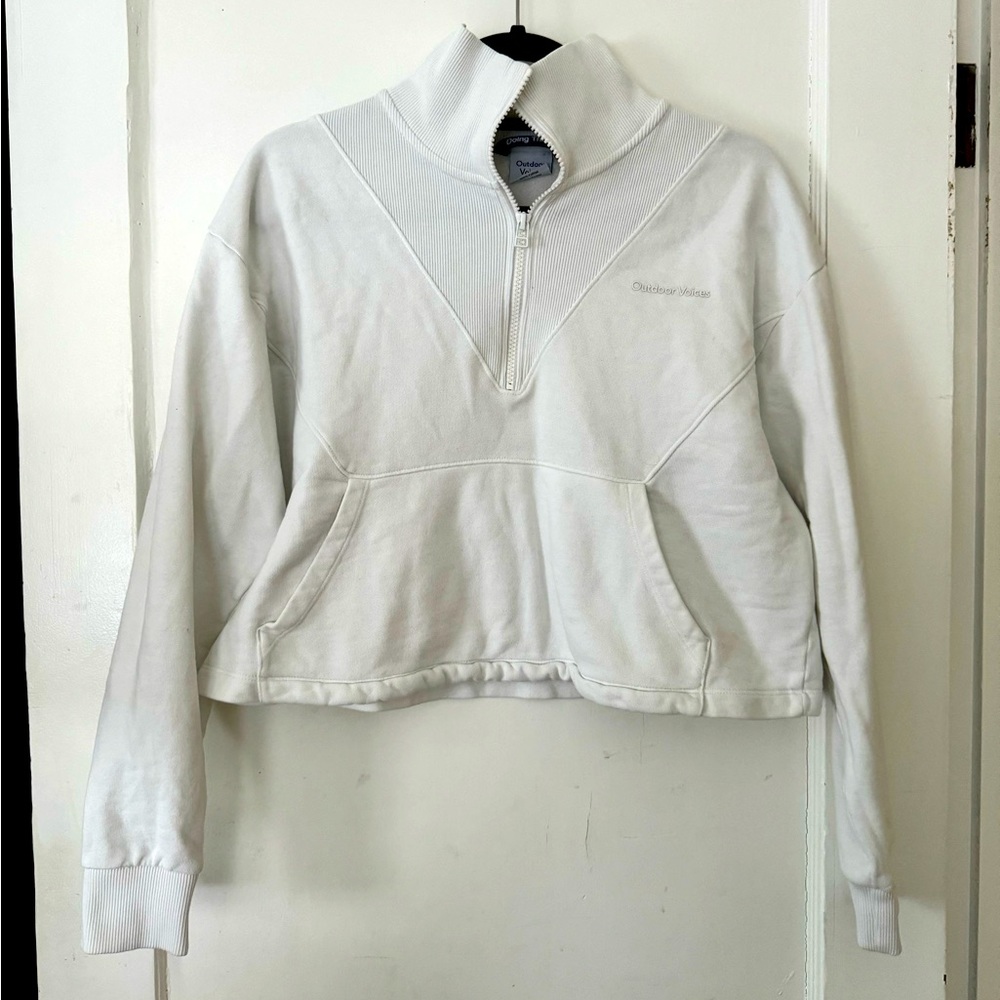 Outdoor Voices White Cropped 3/4 Zip Pullover
